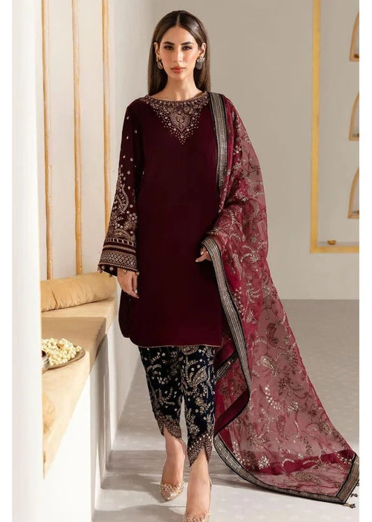 Velvet Unstitched 3 Piece Embroidered Dress AL-135