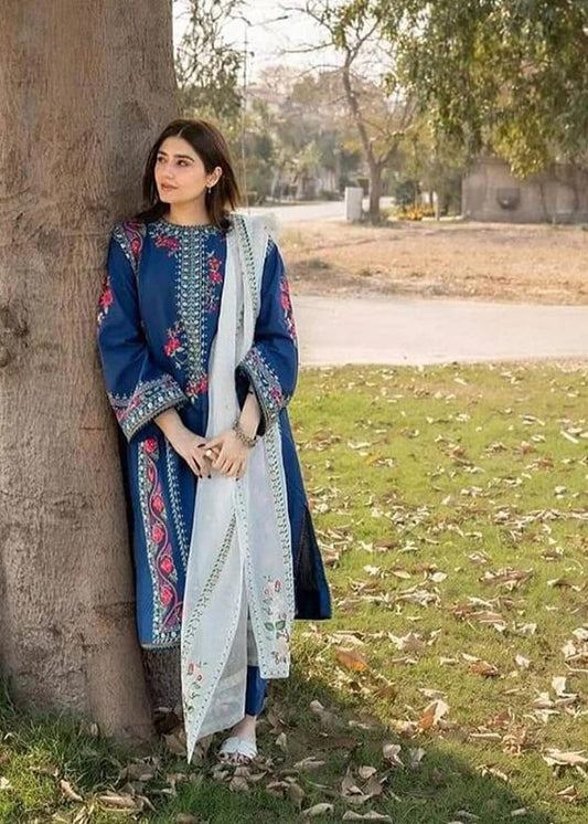 Dhanak Unstitched 3 Piece Embroidered Dress AL-140